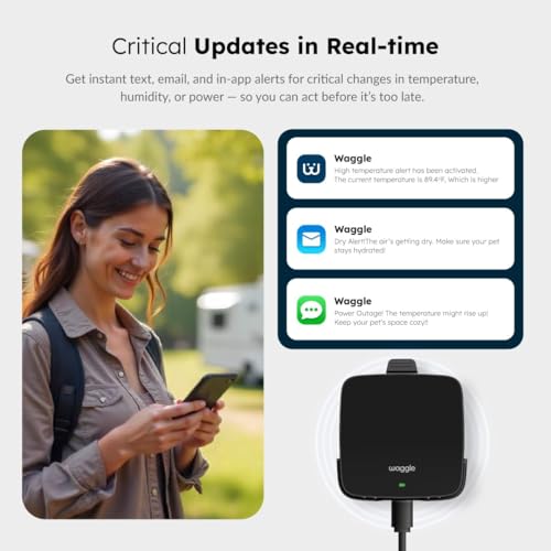 Waggle 4G Cellular Temperature & Humidity Monitor – Real-Time App, Email & SMS Alerts, LCD Display, Rechargeable Battery, RV/Camper/Van/Car Monitoring – Subscription Required
