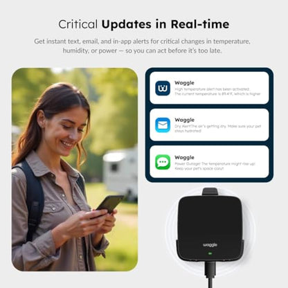Waggle 4G Cellular Temperature & Humidity Monitor – Real-Time App, Email & SMS Alerts, LCD Display, Rechargeable Battery, RV/Camper/Van/Car Monitoring – Subscription Required