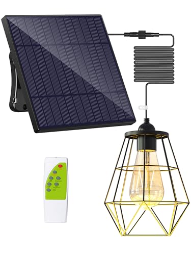 intelamp Solar Pendant Lights Indoor Outdoor, 4000mAh Gazebo Shed Chandeliers with Remote Dust to Dawn Mode 16.4Ft Hanging Lighting Interior for Outside Barns Toolsheds Chicken Coop - size: Diamond (1-Pack)