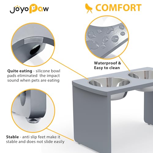 Elevated Dog Bowls, Bamboo Raised Dog Bowl for Large Dogs, with 2 Stainless Steel Bowls (13'' Tall-68oz Bowl, Grey) - color: Grey, size: X Large: 13'' Tall-68 oz Bowl