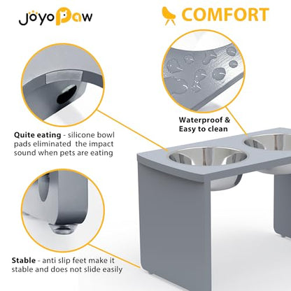 Elevated Dog Bowls, Bamboo Raised Dog Bowl for Large Dogs, with 2 Stainless Steel Bowls (13'' Tall-68oz Bowl, Grey) - color: Grey, size: X Large: 13'' Tall-68 oz Bowl