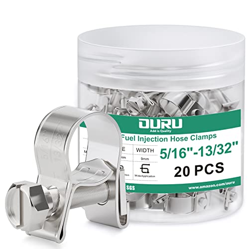 OURU Fuel Line Clamp 304 Stainless Steel,20PCS Adjustable 5/16"-13/32" Dia (8-10mm) Mini Fuel Injection Gas Line Hose Clamps,Pipe Clamp for Automotive,Diesel Petrol Pipe - size: 20PCS 5/16"-13/32" (8-10mm)