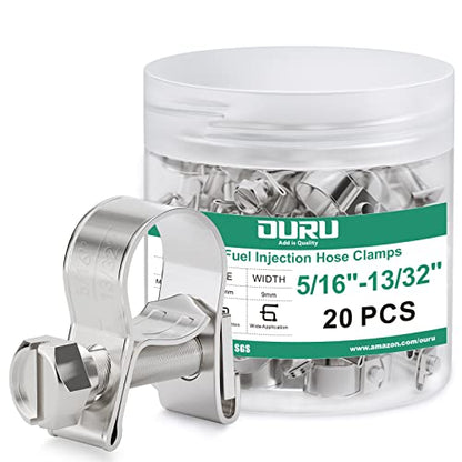 OURU Fuel Line Clamp 304 Stainless Steel,20PCS Adjustable 5/16"-13/32" Dia (8-10mm) Mini Fuel Injection Gas Line Hose Clamps,Pipe Clamp for Automotive,Diesel Petrol Pipe - size: 20PCS 5/16"-13/32" (8-10mm)