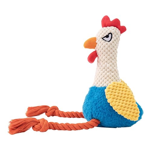 Plush Chicken Dog Toy with Squeaker, Interactive Rope Legs, Colorful Textured Rooster Chew Toy for Small, Medium Dogs, Tug-of-War, Fetch - color: Blue Rooster