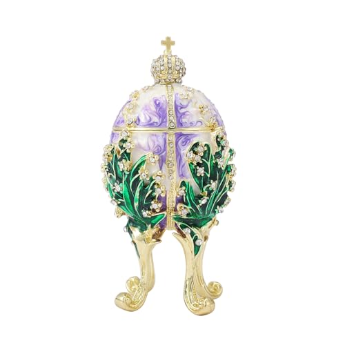 QIFU Hand Painted Purple Faberge Egg Style Enamel Trinket Box, Unique Gift for Family - color: Purple