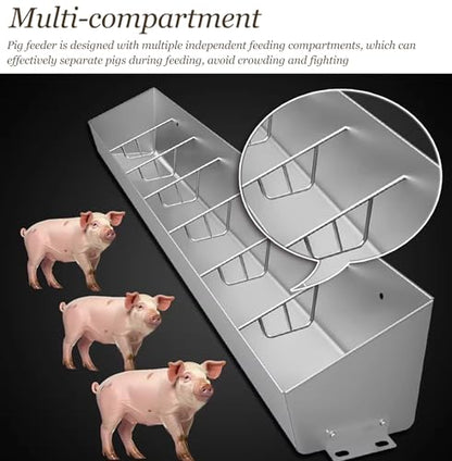 Heavy Duty Multi-Compartment Hog Feeder, Metal Water Trough for Sheep/Cattle/Pig/Llama, Hanging Livestock Feed Trough with Screws(L150cm/59.1"(5 Slots)) - size: L150cm/59.1"(5 Slots)