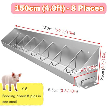 Stainless Steel Livestock Feed Trough with Divider Panel - Durable Hay Feeder & Waterer for Pasture and Farm Use, Ideal for Cattle, Horses, Sheep, and Goats - size: 4.9ft/1.5m 8 bit