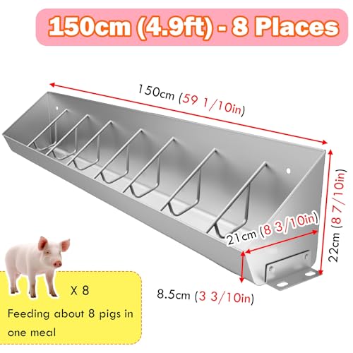 Reu Livestock Feeder & Water Trough - 2-in-1 Design with Easy-Clean Slots for Pigs - Durable, Efficient Feeding Solution for Pig Barns & Farms - size: 59 1/10" (150cm) 8 bit
