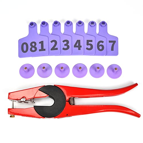 Ear tag Tool Number Laser Type livestocks Animal Supplies Identification Card Copper Head Earring Ear tag applicator(50PCS Purple Tags +1PCS applicator) - color: Purple, size: 50