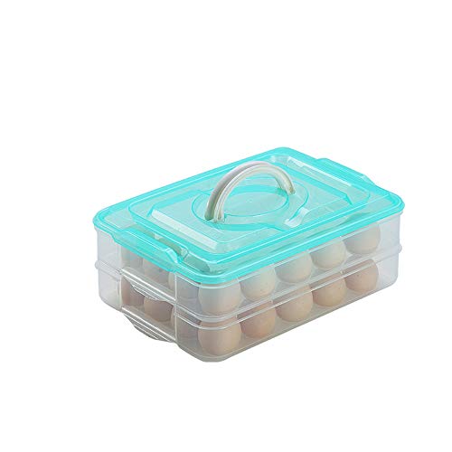 Deviled Egg Containers with Lid, Portable Egg Carrier Tray | 2-Layer, 40 eggs, Stackable Storage Holder with Handle for Refrigerator for Camping, Party, Travel - color: green