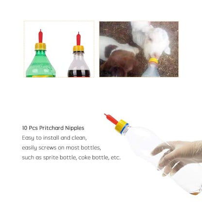 Goat Feeding Bottle Set, 2Pcs 400 ml Lamb Nursing Bottles with 10Pcs Pritchard Nipples, Livestock Baby Bottle for Feeding Sheep Goat Lamb Puppy, Plastic and Silicone Material