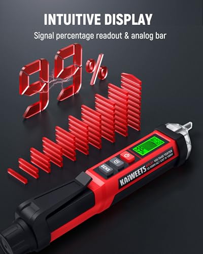 KAIWEETS Non-Contact Voltage Tester Pen, Dual Range AC 12V/70V-1000V Electrical Tester with LCD Display, CAT IV 1000V, Signal Percentage, Buzzer Alarm, Live Wire Detector and Breakpoint Finder