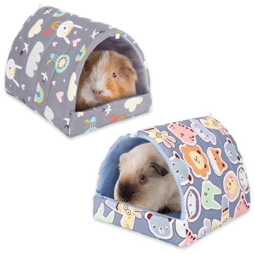 UPINS 2 Pack Guinea Pig Hideout,Guinea Pig Bed Washable Small Animal House Cage Accessories for Mouse Chinchillas Hamsters Hedgehogs Ferrets Bearded Dragons and Rats - color: Grey Dark Blue, size: 6.8 x 7.4 inch