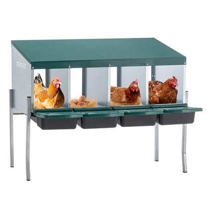 Chicken Nesting Box for Laying Eggs - 4 Room Chicken Laying Boxes, Nesting Boxes for Chickens, Heavy Duty Metal Chicken Coop, 42.12" L x 12.99" W x 31.88" H - size: 42.12" L x 12.99" W x 31.88" H