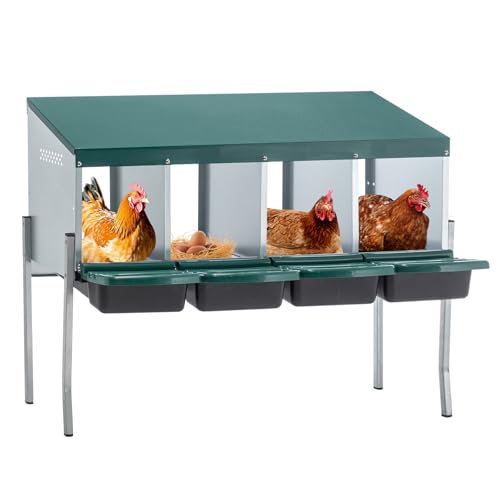 Chicken Nesting Box for Laying Eggs - 4 Room Chicken Laying Boxes, Nesting Boxes for Chickens, Heavy Duty Metal Chicken Coop, 42.12" L x 12.99" W x 31.88" H - size: 42.12" L x 12.99" W x 31.88" H