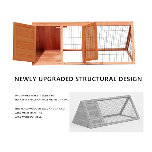 Bunny Cage Outdoor, Wooden Chicken Coop, Portable Chicken Run, Triangle Quail Coop with Ventilating Wire Poultry Hutch for Small Animals (Natural Wood) - color: Natural Wood