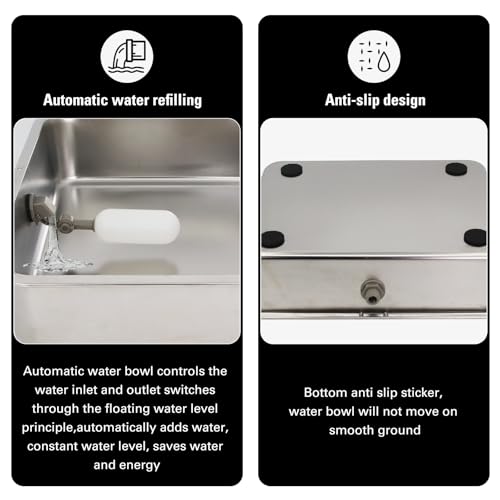 4 Gal Automatic Dog Water Bowl, Stainless Steel Auto Fill Livestock Waterer | Includes Hose & Float Valve. Fits 3/4" GHT. Rust-Proof. 2 Drinking Zones for Dog &Chicken Indoor & Outdoor Use