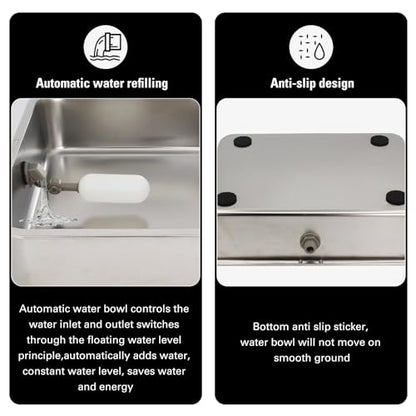 4 Gal Automatic Dog Water Bowl, Stainless Steel Auto Fill Livestock Waterer | Includes Hose & Float Valve. Fits 3/4" GHT. Rust-Proof. 2 Drinking Zones for Dog &Chicken Indoor & Outdoor Use