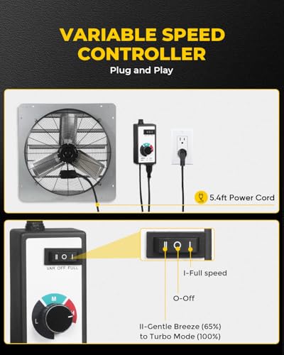 VENTISOL 24 Inch Shutter Exhaust Fan, Ven Fan with Power Cord & Variable Speed Controller Wall Mount, High Speed 4200CFM for Garages, Attic, Shops, Greenhouse - style: 24" with Power cord