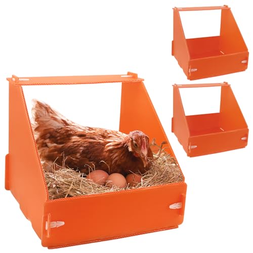 Touri 3 Pack Durable Chicken Nesting Boxes for Laying Eggs for Hens Ducks and Poultry, Orange - color: Orange-3 pack