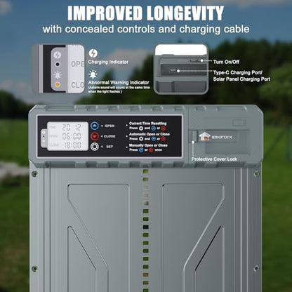 Automatic Chicken Coop Door Solar Powered with Timer, Remote Control, Anti-Pitch Aluminum Alloy Auto House Door for Chicken, Duck, Poultry, Weatherproof, Blue - color: Blue