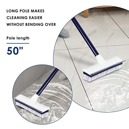 BOOMJOY Floor Scrub Brush with 50" Long Handle, 2 in 1 Scrape and Brush, Stiff Bristles for Cleaning Bathroom, Patio, Kitchen, Wall and Deck-Navy - color: Navy