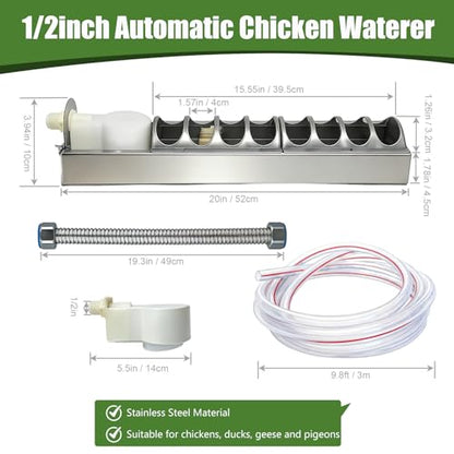 Automatic Chicken Waterer Stainless Steel Poultry Fountains Chicken Waterer System Water Dispenser Waterer Float Controlled for Duck Goose Pigeon Quail