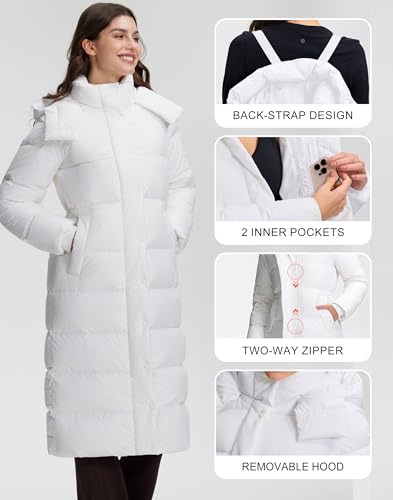 Pioneer Camp Women's Thickened Long Down Jacket 650+ Fill Power Puffer Jacket Winter Coat Parka Jacket with Hood - color: White, size: XX-Large