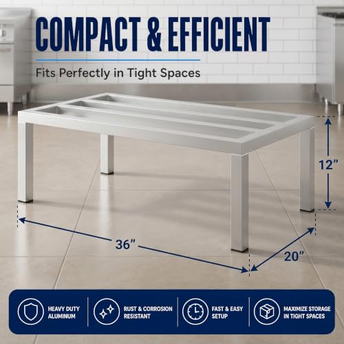36" x 20" x 12" Aluminum Dunnage Rack – Heavy Duty Floor Storage Stand, NSF for Commercial Use - size: 36"W x 20"D x 12"H