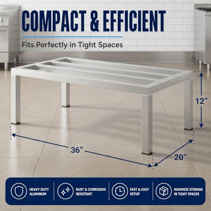 36" x 20" x 12" Aluminum Dunnage Rack – Heavy Duty Floor Storage Stand, NSF for Commercial Use - size: 36"W x 20"D x 12"H