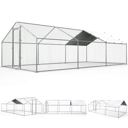 ORANLAND Large Metal Chicken Coop, 14.8x9.9x6.6ft Walk-in Chicken Runs with Cover, Spire Roof Chicken Pen with Security Lock, Outdoor Duck Rabbit Cage Poultry Pen for Backyard, Farm, Yard - size: 177.2"L x 118.2"W x 76.8"H