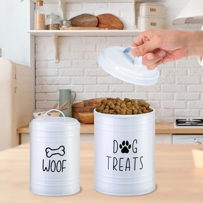Dog Treat Container Airtight, Dog Treat Jar Set of 2 with Lid - 9x5.5''&7x4'' Metal Dog Cookie Jar for Farmhouse Kitchen Counter, White Pet Treat Container, Dog Treat Storage Container for Dogs, Cats - color: Circle-White