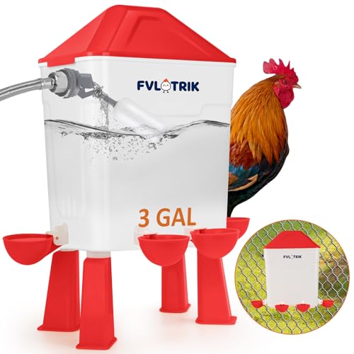 3 Gallon Automatic Chicken Waterer for Hands-Free Hydration, Float-Controlled Chicken Watering System with Leak-Proof Design, 2.75" Cups for All Poultry, 60" Hose for 3/4" Connections