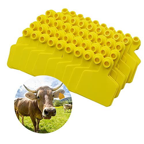 Blank Ear Tags Livestock Ear Tags for Cattle Goats Sheep Pigs Hogs Cows Cattle Calf Livestock Pack of 100 (Yellow)