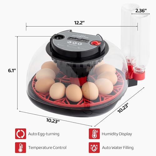 Winado Incubators for Hatching Eggs, 12 Egg Incubator with Auto Water Replenishment & Automatic Egg Turning & Temperature Control, Egg Candler, Duck, and Quail Eggs Hatching