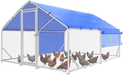 Sino Luban Large Metal Chicken Coop Run with Galvanized Hardware Cloth for 20 Chickens/Ducks, Chicken Runs for Yard with Waterproof Cover, Chicken Enclosure Pen Outdoor, Walk-in Poultry Cage - size: 141.7"L x 106.3"W x 76.8"H