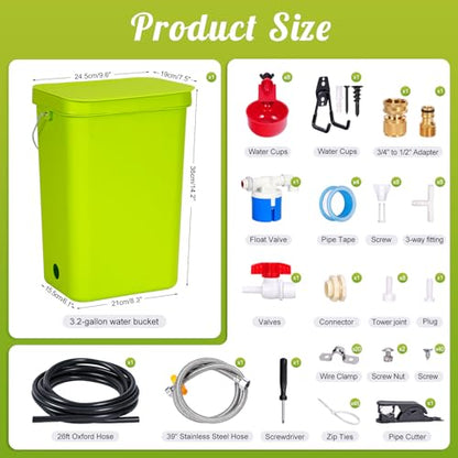 3.2Gal Automatic Chicken Waterer System Float Control Poultry Water Dispenser Complete Set Pipeline with Chicken Water Cups, Chicken Water Feeder for Chickens Ducks Geese Quail