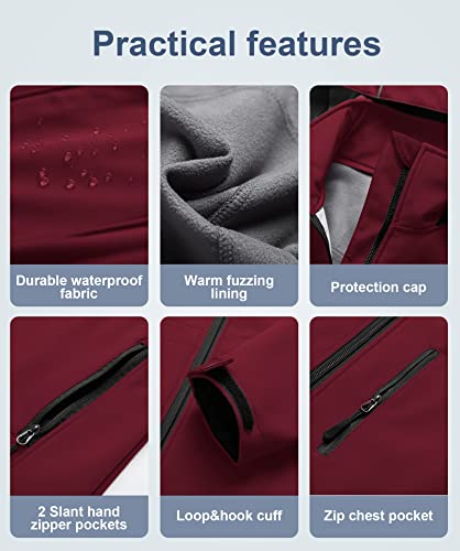CREATMO US Women's Lightweight Waterproof Long Softshell Tactical Jacket Fleece Lined Windbreaker - color: Burgundy, size: Medium