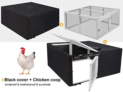 Assembly Free Chicken Coop, Foldable Chicken Run Cage Wooden, Extension Chicken Run Large Chicken Pen Rabbit Enclosure Duck House (White+Black Cover)