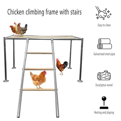 Chicken Roosting Ladder, Chicken Perch Coop, Large Metal Coop Accessories, Strong and Durable, Easy to Installation&Clean, Backyard Playground, 43.3' L X 19.3' W X 39.4'