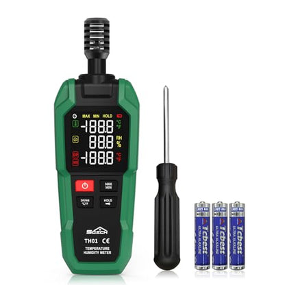 Temperature Humidity Meter, SQECH Digital Hygrometer with Ambient Thermometer,Wet Bulb,Flashlight,Max/Min,Data Hold,High Precision Psychrometer Monitor with Color Backlight for Home Havc