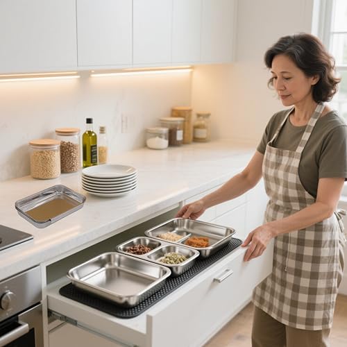 3-Piece Stainless Steel Breading Set – Interlocking Coating Trays for Chicken, Fish, Meat | Non-Slip, Dishwasher Safe, Oven Safe | Stackable Space-Saving Design for Flour, Egg (M-8.6" x 5.8") - size: 8.6" x 5.8" x 1.2"