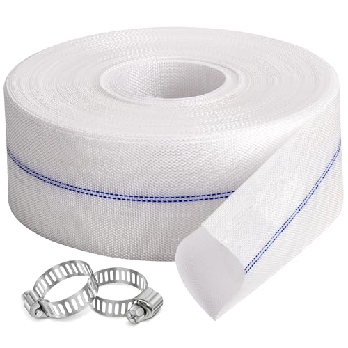Pool Backwash Hose 1-1/2” × 100 ft Fiber Reinforced Discharge Hose General Purpose Flexible Lightweight Lay Flat Pump Drain Pipe Hose for Water Transfer (1.5in-100ft, Anti-abrasion) - size: 1.5in-100ft