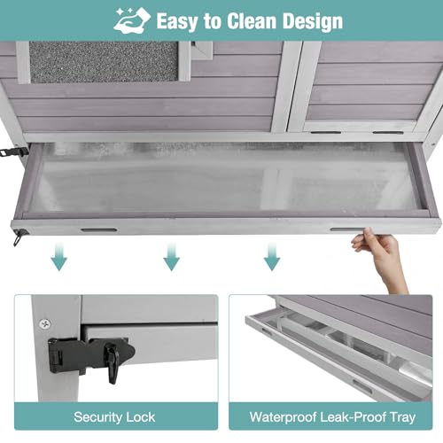 Outdoor Chicken Coop with 2 Large Nesting Boxes, Wooden Hen House Poultry Cage with Waterproof Roof, Leakproof Pull Out Tray,Rabbit Hutch Duck Cage - color: Grey, size: 67.3"L x 36.8"W x 40.6"H