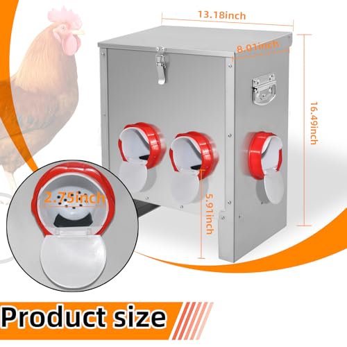 Automatic Poultry Chicken Feeder No Waste Metal Large Capacity 30 lbs Feeders for Chickens Ducks, Geese Bantams Pheasants Coop Weatherproof (6-Port) - size: 6-Port
