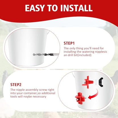 Chicken Water Nipples,25pcs Horizontal Chicken Nipple Waterer for Poultry Coop,Leakproof Poultry Watering System Non Leak,Water Saving Design for Drinkers Quail Duck Outdoor Use,with Drill Bits/Tape
