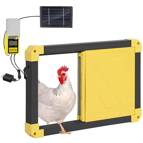 Aivituvin Automatic Chicken Coop Door Solar Powered, Automatic Chicken Door with LCD Display, Direct Power Supply Auto Chicken Door Opener with Timer for All Chicken Coops (Black)