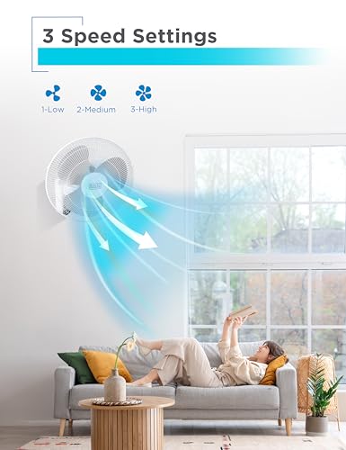 BLACK+DECKER 16" Wall Mount Fan With Remote Control, Oscillating With 3 Speed Settings and Shut Off Timer, Adjustable Tilt Angle, White - color: White, size: Wall Fan (Pack of 1)