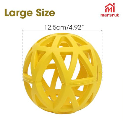 Hollow Dog Ball, Rubber Bite Resistant Pet Toys, 4.92" Interactive Roller Cage with Holes for Chewing Teeth Grinding Aggressive Chewers Treat Inside for Large Medium Breed Indoor Outdoor, Yellow