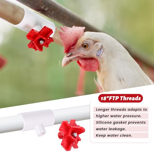 20 Pack Horizontal Chicken Water Nipples with 1/2'' PVC Tee Fittings Automatic Chicken Water Feeder Easy Install Chickens Nipples Waterer Horizontal Side Mount Poultry Nipple Waterer